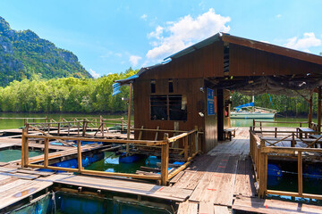 Fototapeta na wymiar A floating fish farm on the island of Langkawi in Malaysia