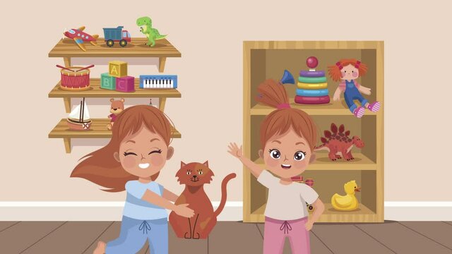 little girls with cat in play room