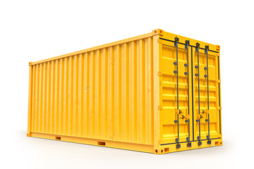 Yellow cargo container isolated on white background. 3D rendering. - obrazy, fototapety, plakaty