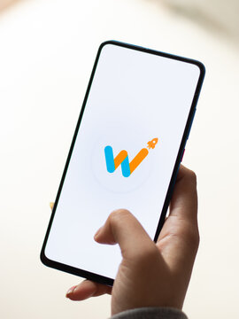 Assam, india - January 15, 2020 : Whitehat Jr logo on phone screen stock image.