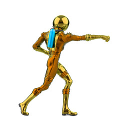 retro astronaut doing some karate move rear view