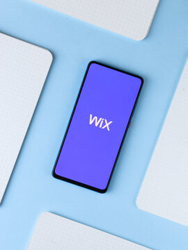 Assam, india - September 6, 2020 : Wix logo on phone screen stock image.
