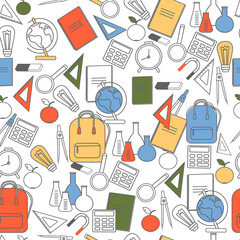  School background is a vector stock illustration. A postcard for a student. College. Back to school. For wrapping paper. Ideal for wallpaper, surface textures, textiles.