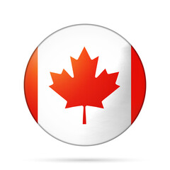 Glass light ball with flag of Canada. Round sphere, template icon. Canadian national symbol. Glossy realistic ball, 3D abstract vector illustration highlighted on a white background. Big bubble
