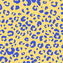 Abstract modern leopard seamless pattern. Animals trendy background. Yellow and blue decorative vector stock illustration for print, card, postcard, fabric, textile. Modern ornament of stylized skin