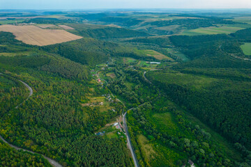 Fototapeta na wymiar Aerial view of the mountain road