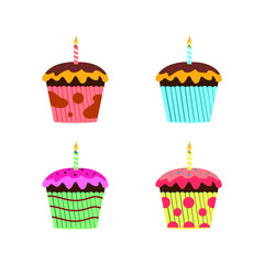 Set of birthday cake design vector