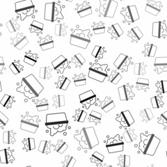 Fototapeta premium Black Plastic basin with soap suds icon isolated seamless pattern on white background. Bowl with water. Washing clothes, cleaning equipment. Vector