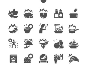 Spicy food. Hot peppers. Ketchup and chili. Spicy tacos. Ingredient, traditional, eat and tasty. Menu for restaurant and cafe. Vector Solid Icons. Simple Pictogram