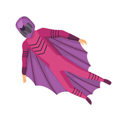 Male skydiver flying with sport equipment. Skydiving extreme sport. Paraglide jumping character on white. Active hobbies sportsman jumps