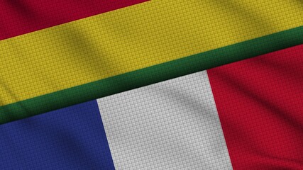 Bolivia and France Flags Together, Wavy Fabric, Breaking News, Political Diplomacy Crisis Concept, 3D Illustration
