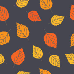 Seamless pattern with colorful autumn leaves on dark background