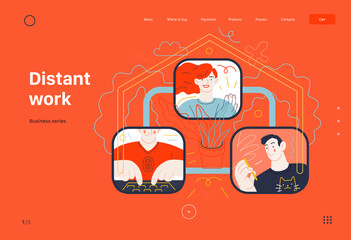 Business topics - distant work, web template. Modern flat vector