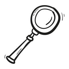 Hand drawn magnifier and search icon in doodle style isolated