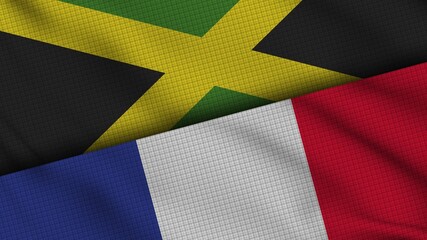 Jamaica and France Flags Together, Wavy Fabric, Breaking News, Political Diplomacy Crisis Concept, 3D Illustration