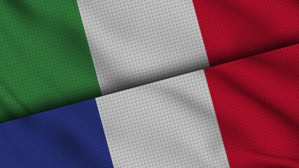 Italy and France Flags Together, Wavy Fabric, Breaking News, Political Diplomacy Crisis Concept, 3D Illustration