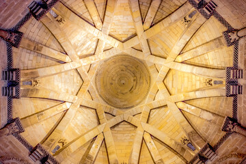 Beautiful Octagon Ceiling Interior Pattern of the Medieval Knights Templar Church Santo Sepulcro along the Way of St James Pilgrim Trail Camino de Santiago