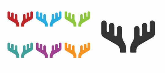 Black Deer antlers icon isolated on white background. Hunting trophy on wall. Set icons colorful. Vector