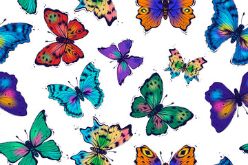 Seamless pattern of butterflies, color, vector
