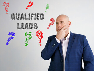Business concept meaning QUALIFIED LEADS question marks with sign on the side