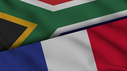 South Africa and France Flags Together, Wavy Fabric, Breaking News, Political Diplomacy Crisis Concept, 3D Illustration
