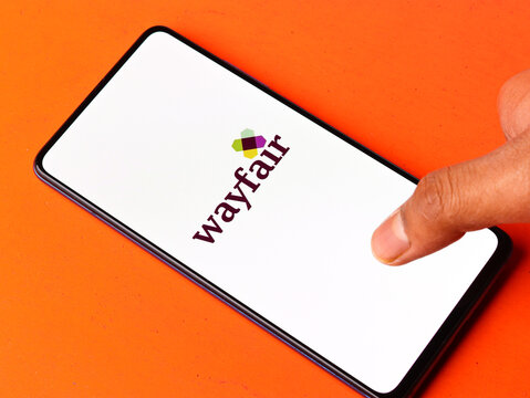Assam, india - May 18, 2021 : Wayfair logo on phone screen stock image.