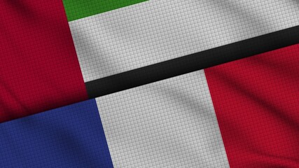 United Arap Emirates and France Flags Together, Wavy Fabric, Breaking News, Political Diplomacy Crisis Concept, 3D Illustration