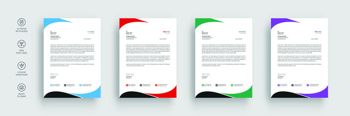 Letterhead template in flat style, letterhead set or bundle, business letterhead