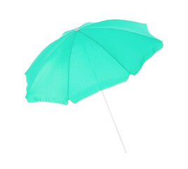 Open turquoise beach umbrella isolated on white