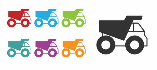 Black Mining dump truck icon isolated on white background. Set icons colorful. Vector
