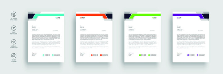 Letterhead template in flat style, letterhead set or bundle, business letterhead