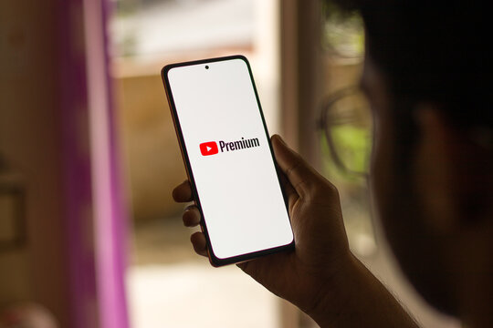 Assam, india - May 29, 2021 : Youtube Premium logo on phone screen stock image.