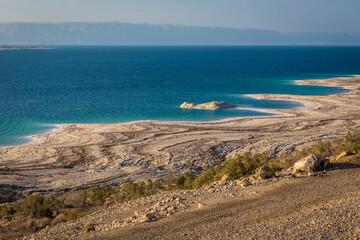 Dead Sea coast, view from road number 65 in Karak Governorate, Jordan