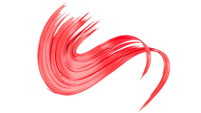 Red abstract twisted brush stroke. Bright curl, artistic spiral. 3D rendering image