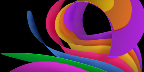 Abstract background of curved volumetric surfaces in various colors