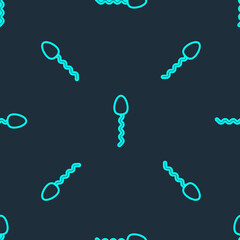 Green line Sperm icon isolated seamless pattern on blue background. Vector