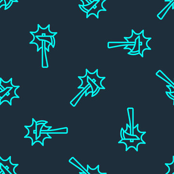 Green line Firefighter axe icon isolated seamless pattern on blue background. Fire axe. Vector