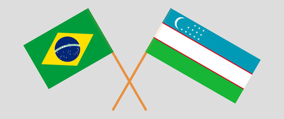 Crossed flags of Brazil and Uzbekistan. Official colors. Correct proportion