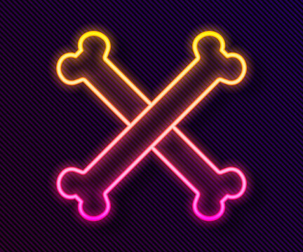 Glowing neon line Crossed bones icon isolated on black background. Pets food symbol. Happy Halloween party. Vector
