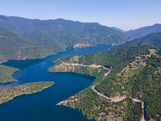 Aerial view of The Vacha (Antonivanovtsi) Reservoir, Region, Bulgaria