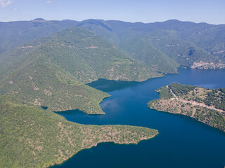 Aerial view of The Vacha (Antonivanovtsi) Reservoir, Region, Bulgaria