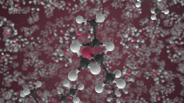 Molecule of diisopropyl ether, conceptual molecular model. Scientific looping 3d animation