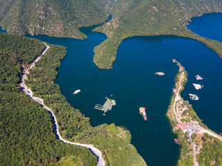 Aerial view of The Vacha (Antonivanovtsi) Reservoir, Region, Bulgaria