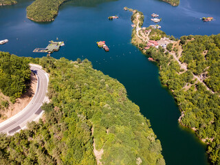 Aerial view of The Vacha (Antonivanovtsi) Reservoir, Region, Bulgaria