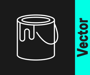 White line Paint bucket icon isolated on black background. Vector