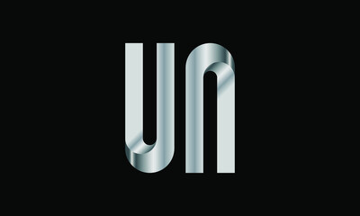 UN letter 3D glossy metal logo illustration