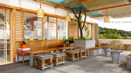 3d render of modern cafe restaurant