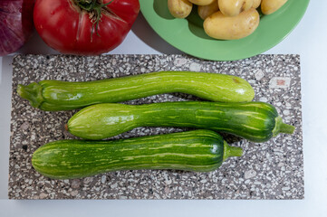 Fresh green long squash zucchini gevetables from Nice, Provence, France