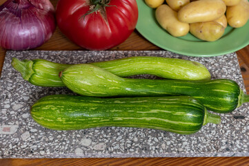 Fresh green long squash zucchini gevetables from Nice, Provence, France