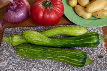 Fresh green long squash zucchini gevetables from Nice, Provence, France